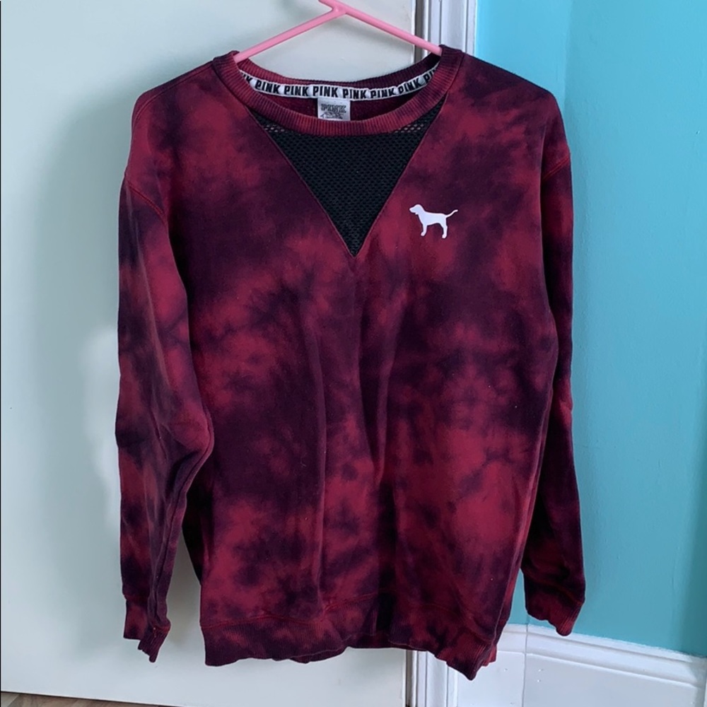 Pink VS tie dye crew neck with mesh v-neck